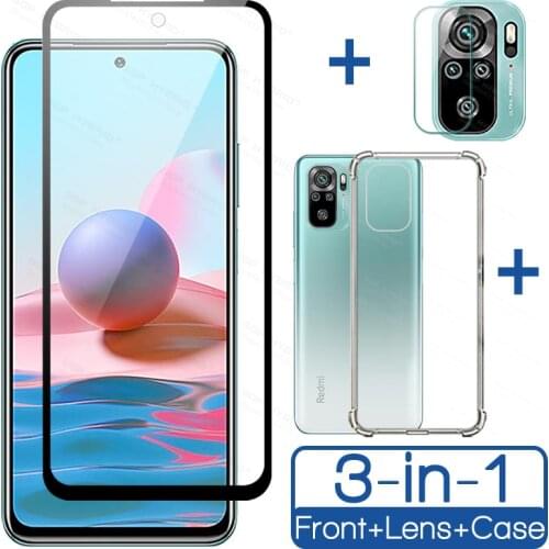 Transparent Clear TPU Silicone Case For Xiaomi Redmi Note 10 Note10 Pro 10Pro 10s 5G 4G Camera Tempered Glass Film Shield 3-in-1