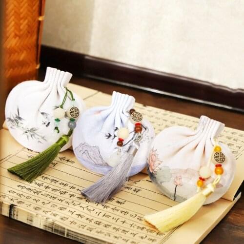 Cross stitch Blessing sachet Creative plant landscape Lotus Shochiku Mountain stream crystal pendant Finished product Empty bag