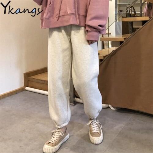 Elastic Waist Solid Winter Warm Pants Joggers Women Harajuku Streetwear Black Sweatpants Baggy Casual Harem Pants Woman Trouser