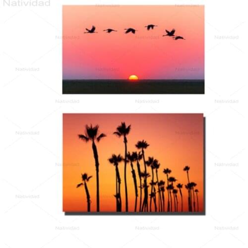 Modern Nordic Style Goose Flying South Pictures Sunset Landscape Canvas Painting Wall Art for Living Room Bedroom Home Decor