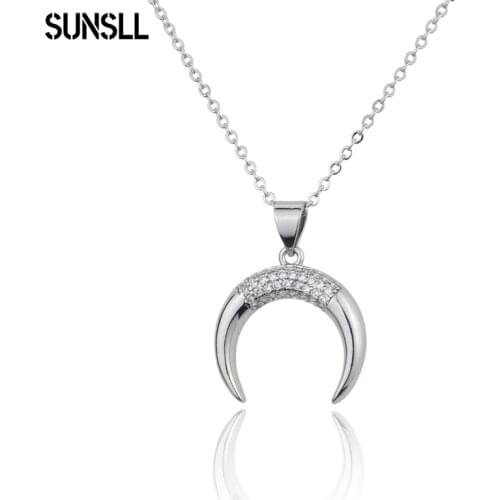 SUNSLL Gold Plated Necklace Male Jewelry Moon Pendant Accessories a Small Girl Crescent Zircon Pendant Necklace for Women kpop