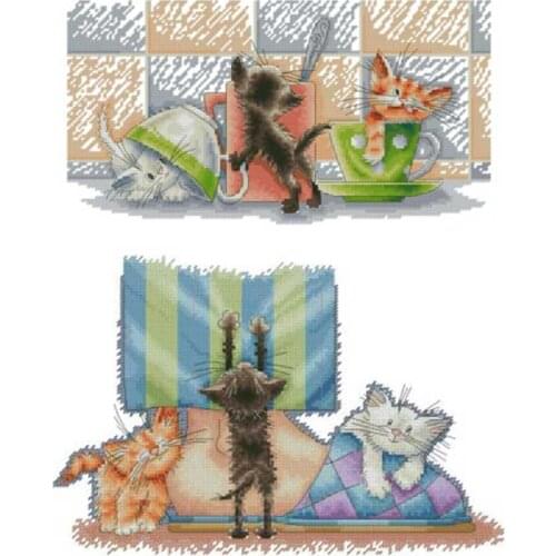 Three cute kittens patterns Counted Cross Stitch 11CT 14CT 18CT DIY Chinese Cross Stitch Kit Embroidery Needlework Sets