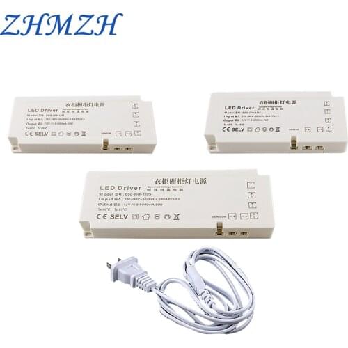 ZHMZH Ultra-thin LED Driver Cabinet Lamp Power Supply 24W AC 220v to DC 12v Lighting Transformers For Wardrobe Light