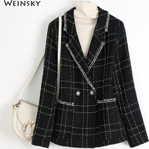 Vintage Plaid Business Suits Ladies Work Office Ladies Blazer Autumn And Winter Coat