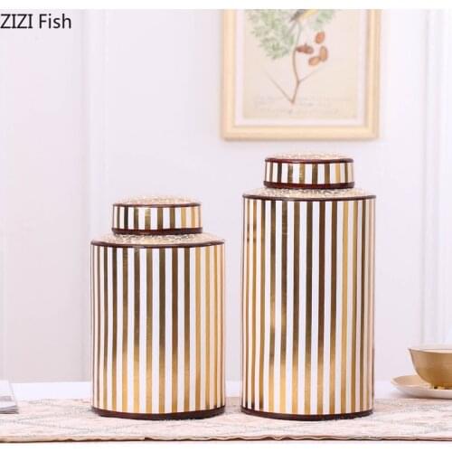 Vintage European Geometric Pattern Ceramic Vase Decorative Storage Tank Living Room Coffee Table Home Decoration Accessories