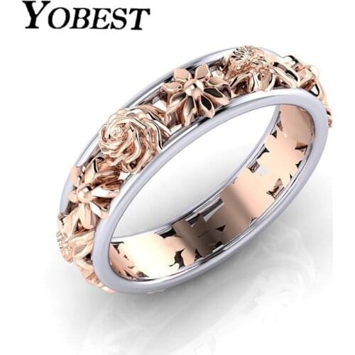 Yobest 2019 New Fashion Rose Gold Color Flower Wedding Rings For Women Dropshpping