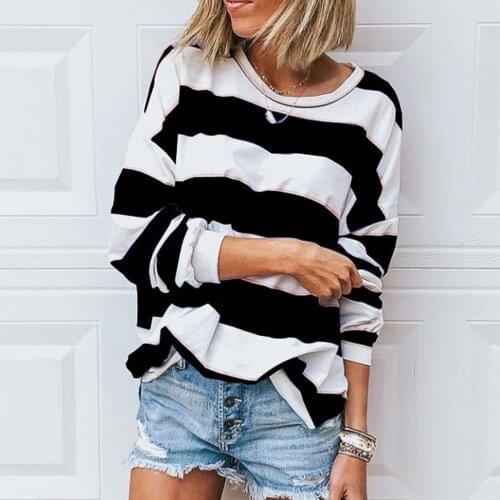 Autumn Striped Womens Blouse Plus Size O-neck Long Sleeve Blouses And Shirts Womens Hoodies Blusas Mujer De Moda 2021 Рубашки