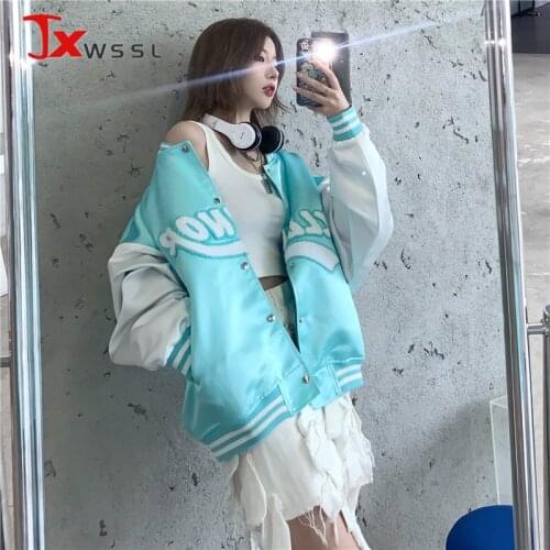 Street Baseball Uniform Jacket Womens 2021 New Spring/Summer Smiling Embroidered Loose Coat Thin Satin casual Top
