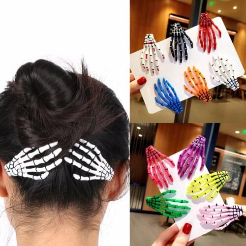 2PCS Halloween Hand Bone Claw Hair Clips Creative Women Hair Accessories Zombie Ghost Hairpin Party Girls Gift New Fashion Black