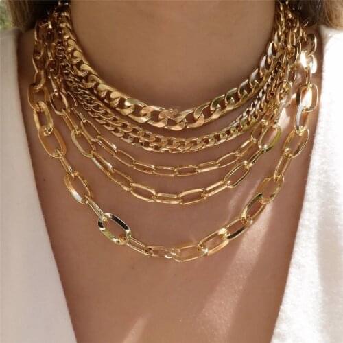 New Hip hop Multi Layer Choker Necklace Collar Punk Chunky Chain Necklace Vintage Handmade Carnival Jewelry for Women