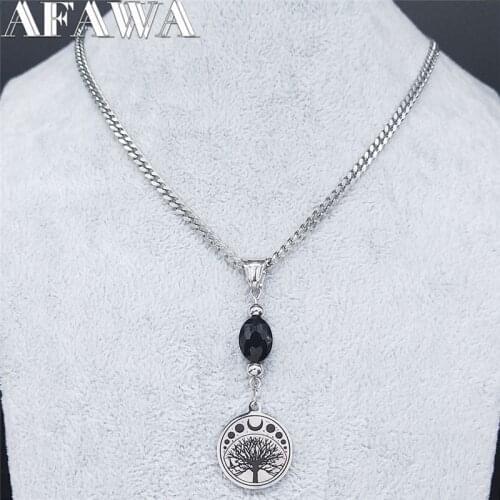 Witchcraft Moon Tree of Life Stainless Steel Necklaces Women Silver Color Pendant Necklace Jewelry gargantilla mujer N3761S03