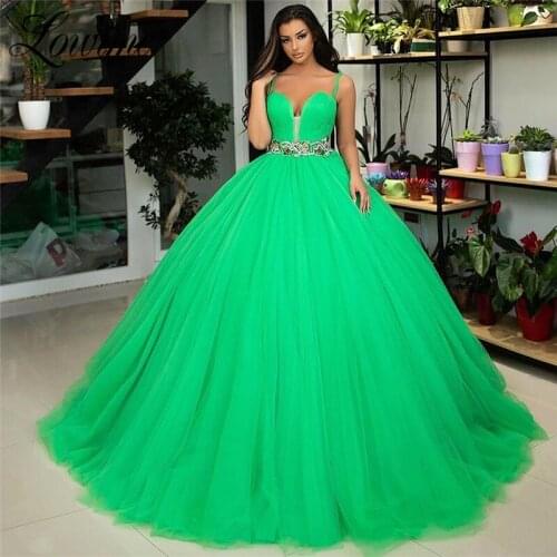 Abendkleider Crystals Beaded Green Evening Dresses 2020 вечерние платья A Line Prom Dress Party Gowns Vestidos De Fiesta Custom