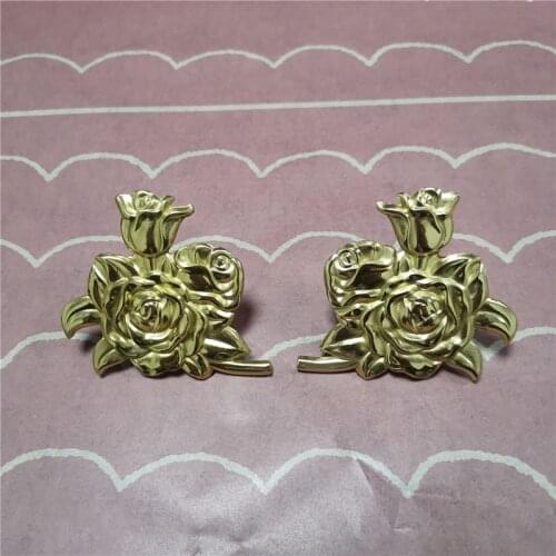 0251Pc Retro Rose Flower Shaped Cabinet Door Handle Pure Copper Gold Drawer Shoes Bookcase Door Knob American Style Handles