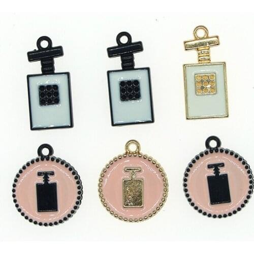 10pcs/lot Black Enamel Perfume Bottle Charms Metal Round Pendants For Fashion Bracelet Necklace Jewelry DIY Craft Finding XL1050