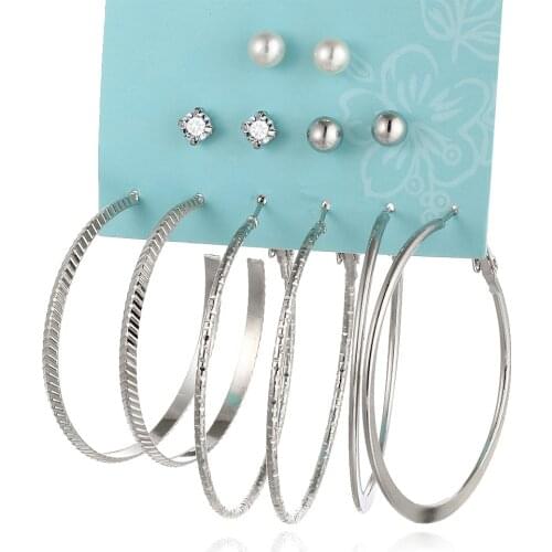 2017 Simulated Pearl Clip Cuff Earring Set For Women Punk Gold Silver Color Crystal Dangle Earrings Party Jewelry 6 Pairs/Set