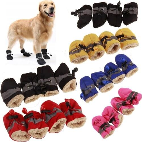 4pcs/set Winter Dog Soft Shoes Non Slip Plus Velvet Foot Cover Thicken Warm Pet Snow Boots For Small Dogs Cats Toddler Shoes