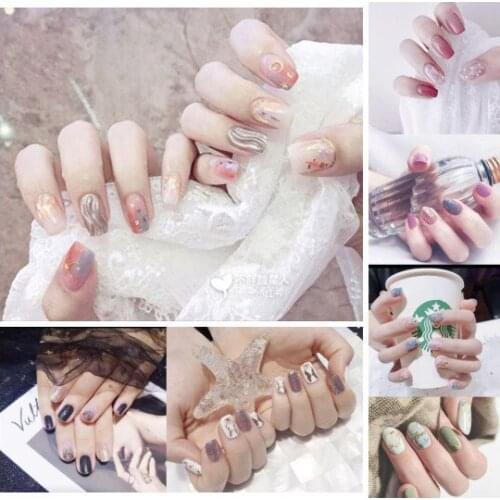7 sets/pack ! New imported beautiful gilding nail stickers Ins fashion cartoon pattern false nails lady pure color nail oil film
