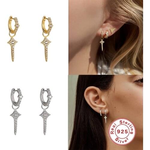 Aide 925 Sterling Silver Fashion Small Cute Cross Pendant Earrings Zircon Crystal Gold Cross Hoop Earrings For Women Jewel Gift