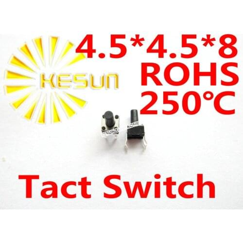 FREE SHIPPING 100PCS 4.5X4.5X8 DIP Tactile Tact Mini Push Button Switch Micro Switch Momentary ROHS