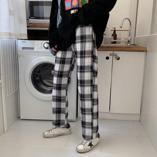 Wide Leg Pants Womens Hot Sale Summer Fall Chic High Waist All-match Teens Streetwear Ins Trendy Harajuku Plaid Womens Trouser