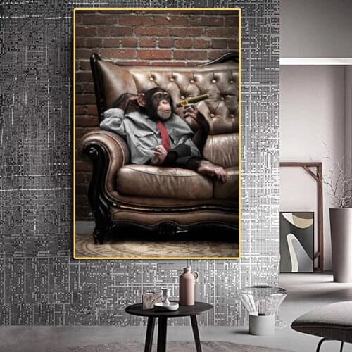 Home Wall Decorative Modern Smoking Monkey Poster Wall Decor Art Pictures Print Canvas Painting Living Room Decoration No Frame