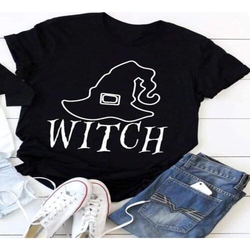 Witch Halloween t-shirt Wizard hat graphic funny women party style tees grunge tumblr simple soft tops gift girl t shirt- K297