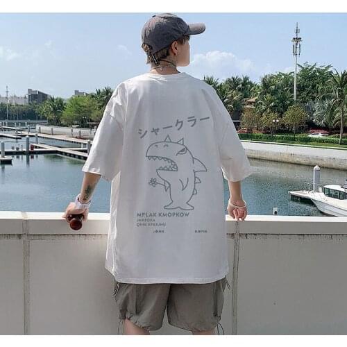 Graffiti Shark T-shirt Mens Loose Short-sleeved Round Neck T-shirts Thin Spring Autumn Casual Mens Clothes Printed Tops S-5XL