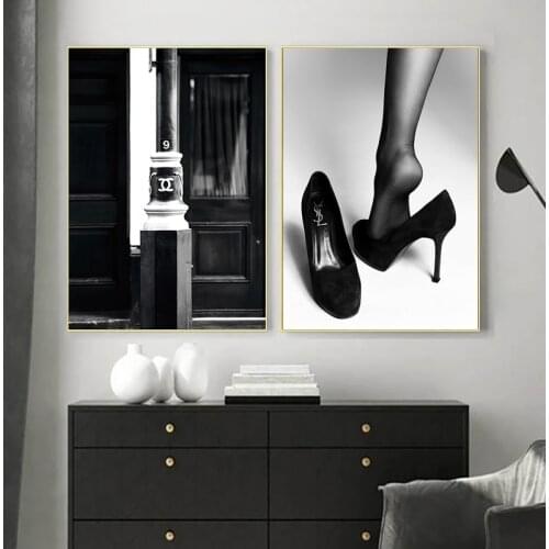 Black High Heels Women Foot Canvas Print Wall Art Poster Retro Magnetic Tape Canvas Painting Home Decor Bedside Aesthetic Art