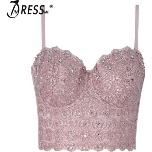 INDRESSME 2019 New Sexy Lace Crop Top Backless Sequins Detachable Straps Push Up Bra Women Underwear Classic Designs Bralette