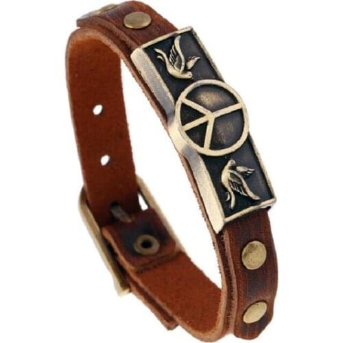 Trendy high quality charms bracelet men metal peace symbol cross leather bracelets for women love classic accessoires homme DIY