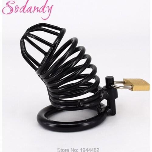 SODANDY Male Chastity Devices Black Mens Cock Cage Metal Chastity Belt Penis Lock Alloy Cock Ring CBT Sex Products For Man