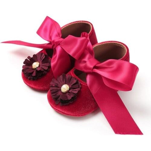 Newborn Baby Shoes Bow First Walkers Baby Princess Soft Sole Anti-Slip Shoes Infant Big Bow Shoes Autumn
