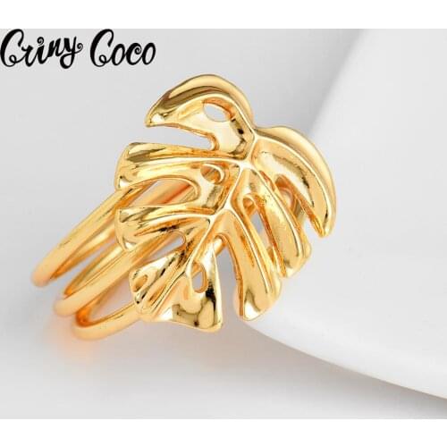 Cring Coco Monstera Leaf Rings Accessories for Women Woman Hawaiian Polynesian Gold Plated Jewelry Ring Wholesale Valentines Day