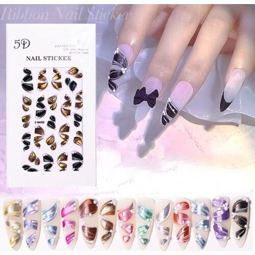 5D Relief Ribbon Nail Stickers With Back Glue Embossed Nail Decal Three-Dimen Nail Art Decoration Manicure DIY Nail Art Tools