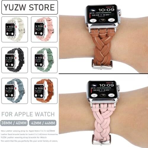 New Leather weaving Strap for Iwatch SE 6 5 4 3 Strap 38/40/42/44mm leather weaving for Apple Watch Wrist Band Accessories