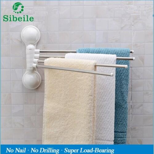 SBLE Stainless Steel Towel Bar Rotating Towel Rack Bathroom Kitchen Wall-mounted Towel Suction Cup Rack Holder No Drilling