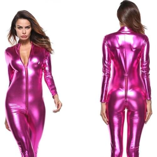 Sexy Women PU Faux Leather Bodysuit Thong Zipper Open Crotch Erotic Leotard Costumes Latex Bodysuit Bodysuit