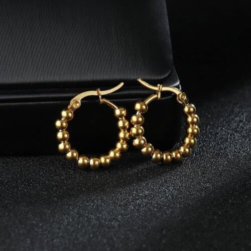 Stainless Steel Small Beads Earrings For Women Lover Geometric Gold Round Hoop Earring Korean Statement Jewelry