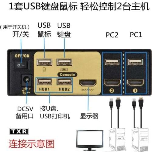 Smart 2 port 4K hdmi kvm switch usb switcher with console and remote controller for pc tv usb printer