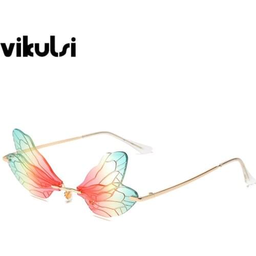 Beautiful Rainbow Dragonfly Sunglasses Women Gradient Tea Shades Steampunk Travel Beach Sunglasses Light Lens Eyewear Glasses