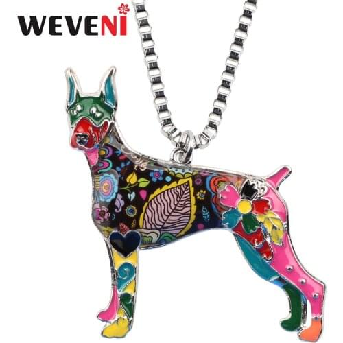 WEVENI Enamel Alloy Doberman Dog Necklace Pendant Chain Choker Collar Fashion Animal Jewelry For Women Girls Pet Lovers Gift New