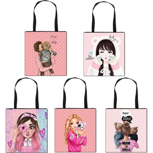 Mom And Girls Print Handbag Woman Fashion Shopping Bag Ladies Big Capacity Totes Cartoon Princess Shoulder Bags girls BookBag