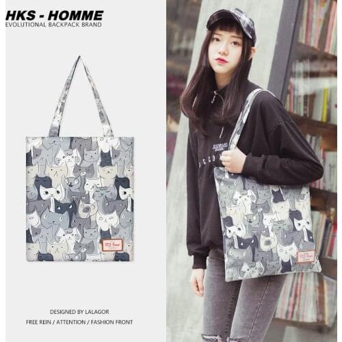 HKS-HOMME 2018 Ladies Cloth Canvas Tote Bag Handmade Cotton Shopping Travel Women Folding Shoulder Shopping shopper Bags