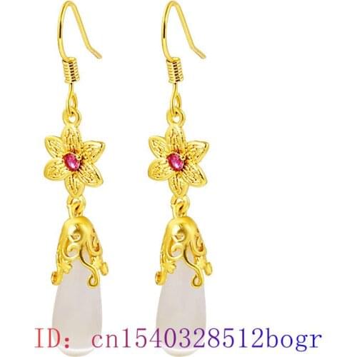 Jade Water drop Earring Fashion Green Zircon Jewelry Crystal Gifts Women Chalcedony 925 Silver Amulet Gemstone Natural