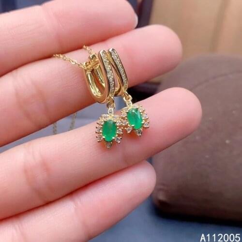 KJJEAXCMY Fine Jewelry 925 sterling silver inlaid natural gemstone Emerald female earrings Eardrop exquisite support detection