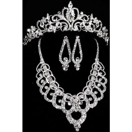 Cubic Zircon Necklace Earrings Crown Wedding Bridal Jewelry Sets Dress Accessories Bride Crystal Tiaras For Women