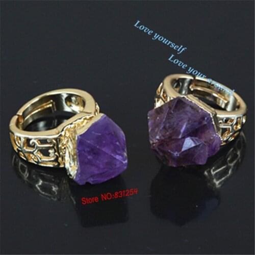 New Arrival!1PC Women Ring Druzy Geode Statement Crystal Ring Gold Color Natural Stone Ring