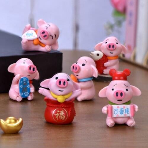 ZOCDOU 1 Piece Cute Lucky Pig Plastic Small Statue Figurine Crafts Ornament Miniatures