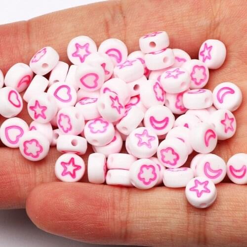 100-500pcs White Round 4x7mm Mixed Star/Heart/Moon Acrylic Spacer Beads For Jewelry Making DIY Necklace Bracelet Accessories