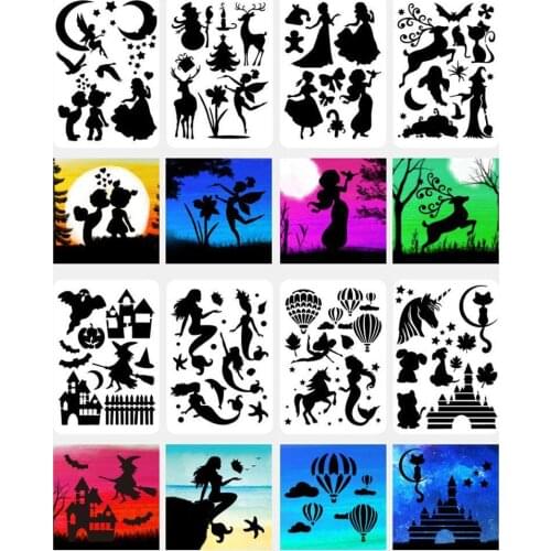16 Pcs/set A4 Dream Silhouette Painting Template Fast Draw Stencil Art Templates Plastic PET Material Fast Draw Templates